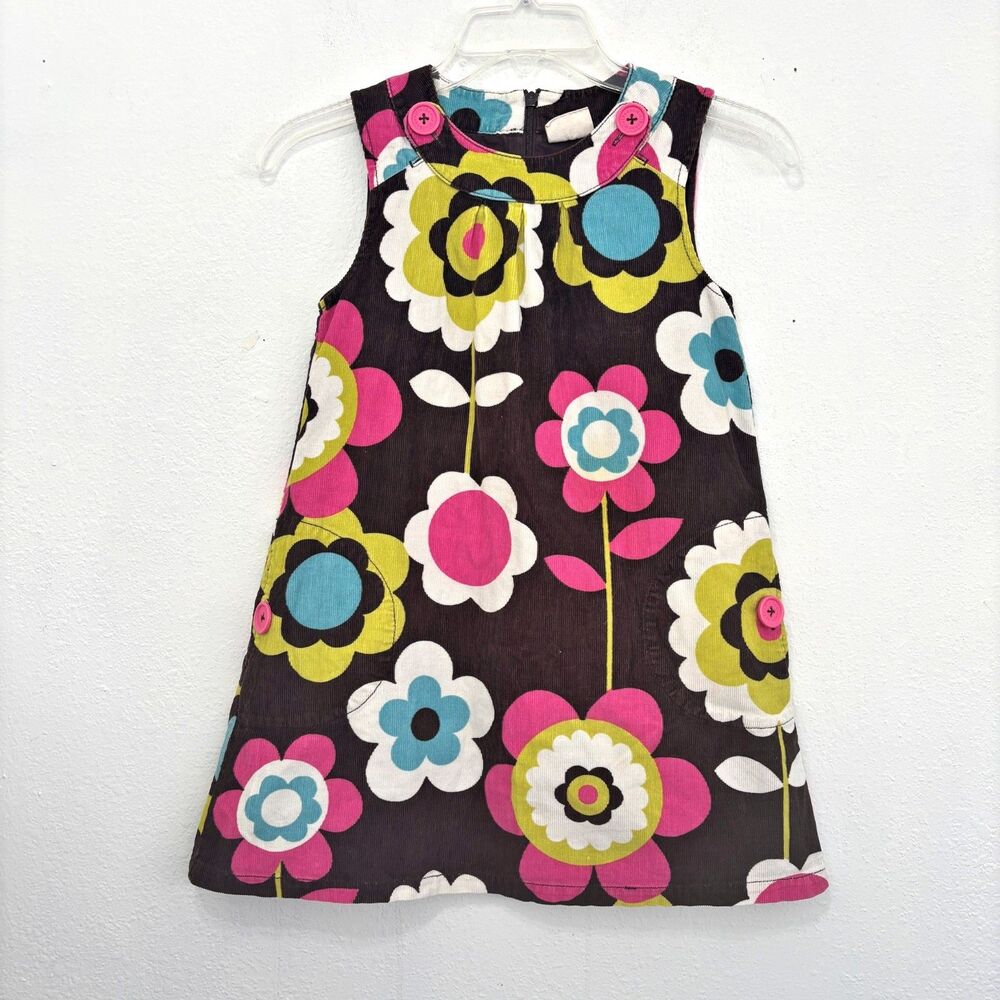 Mini Boden Girls Retro Floral Corduroy Jumper Dress Size 7 8 Pinnie Pinafore